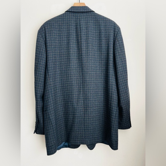 Hugo Boss Germany cashmere wool blend three button blazer jacket blue checkered - Picture 2 of 9